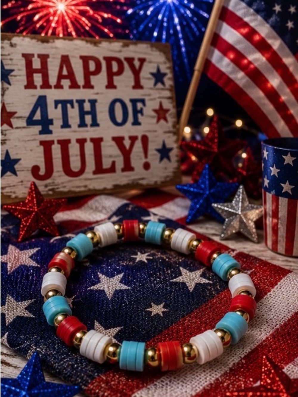 Patriotic Red White Blue Beaded Bracelet